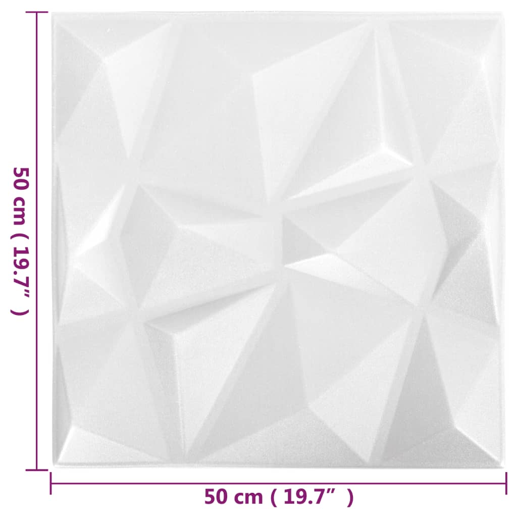 3D Wall Panels 48 pcs 19.7"x19.7" Diamond White 129.2 ft��