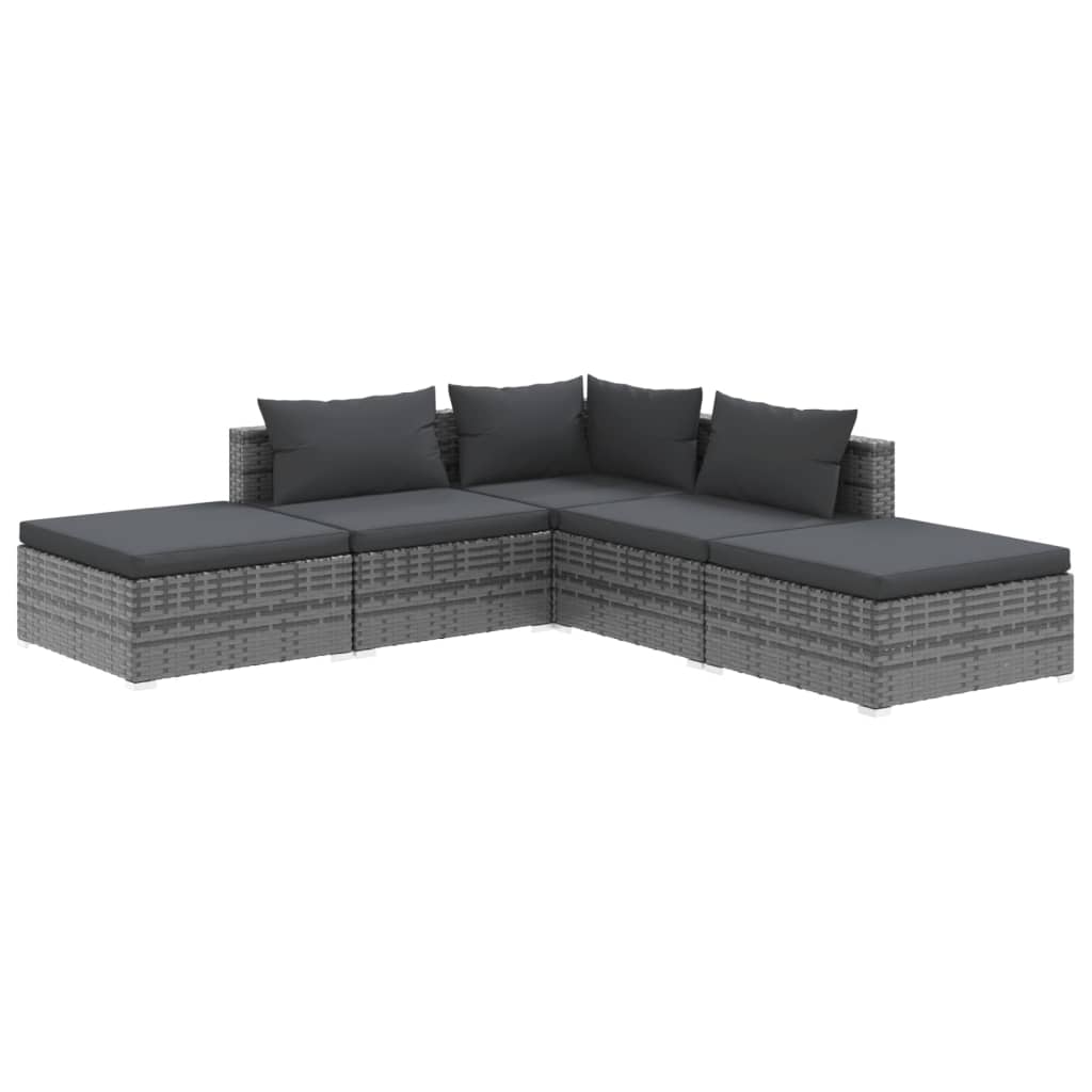 5 Piece Garden Lounge Set with Cushions Poly Rattan Gray