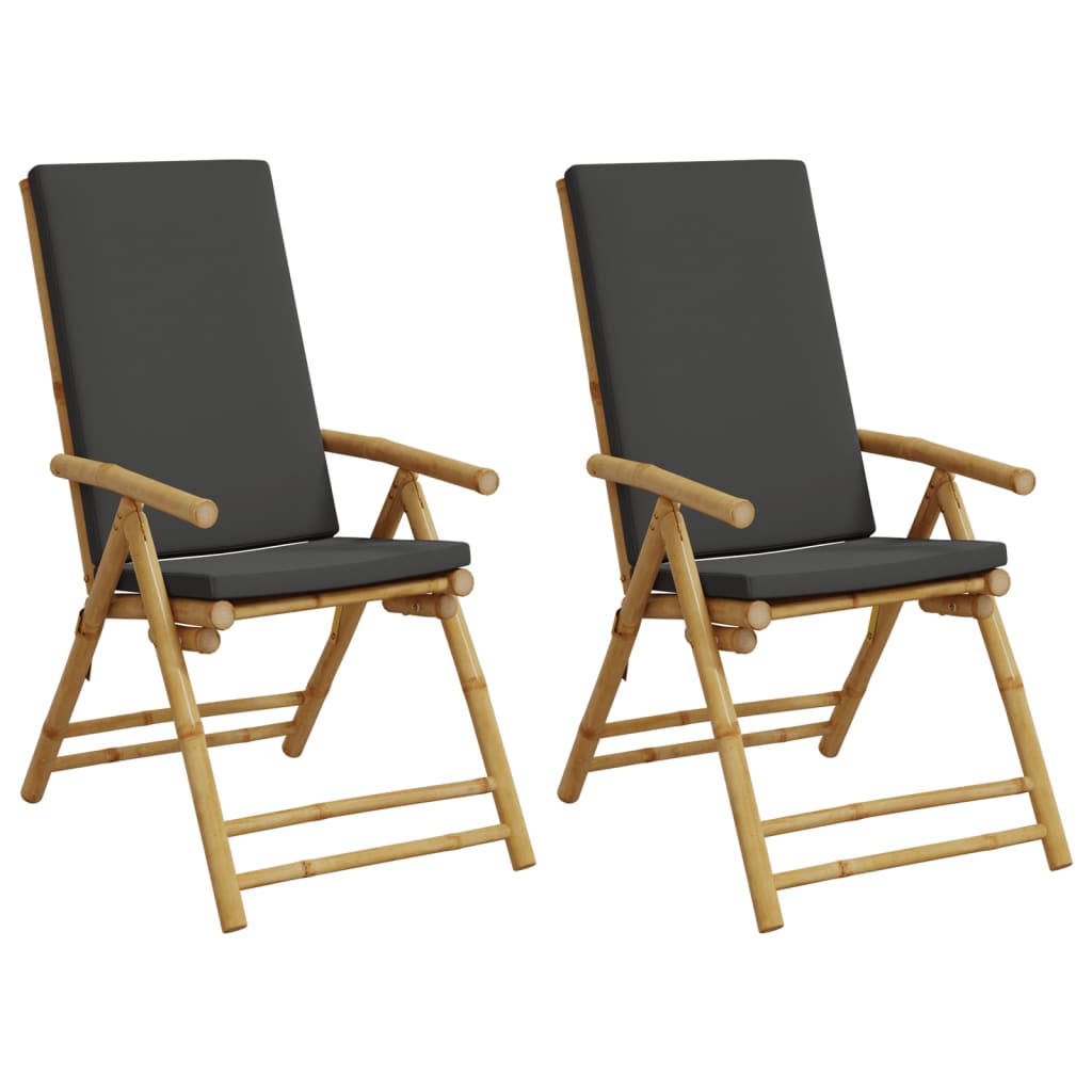 Folding Bistro Chairs 2 pcs with Cushions Bamboo