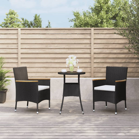 3 Piece Patio Bistro Set with Cushions Black Poly Rattan