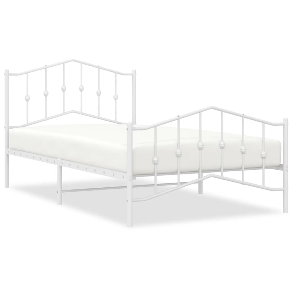 Metal Bed Frame without Mattress with Footboard White 39.4"x78.7"