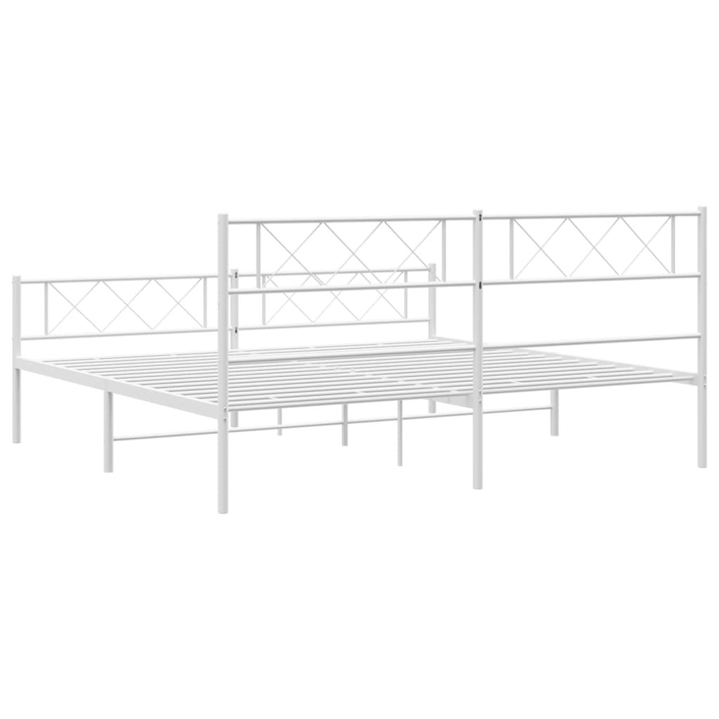 Metal Bed Frame without Mattress with Footboard White 76"x79.9"