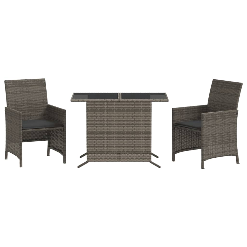 3 Piece Bistro Set with Cushions Gray Poly Rattan