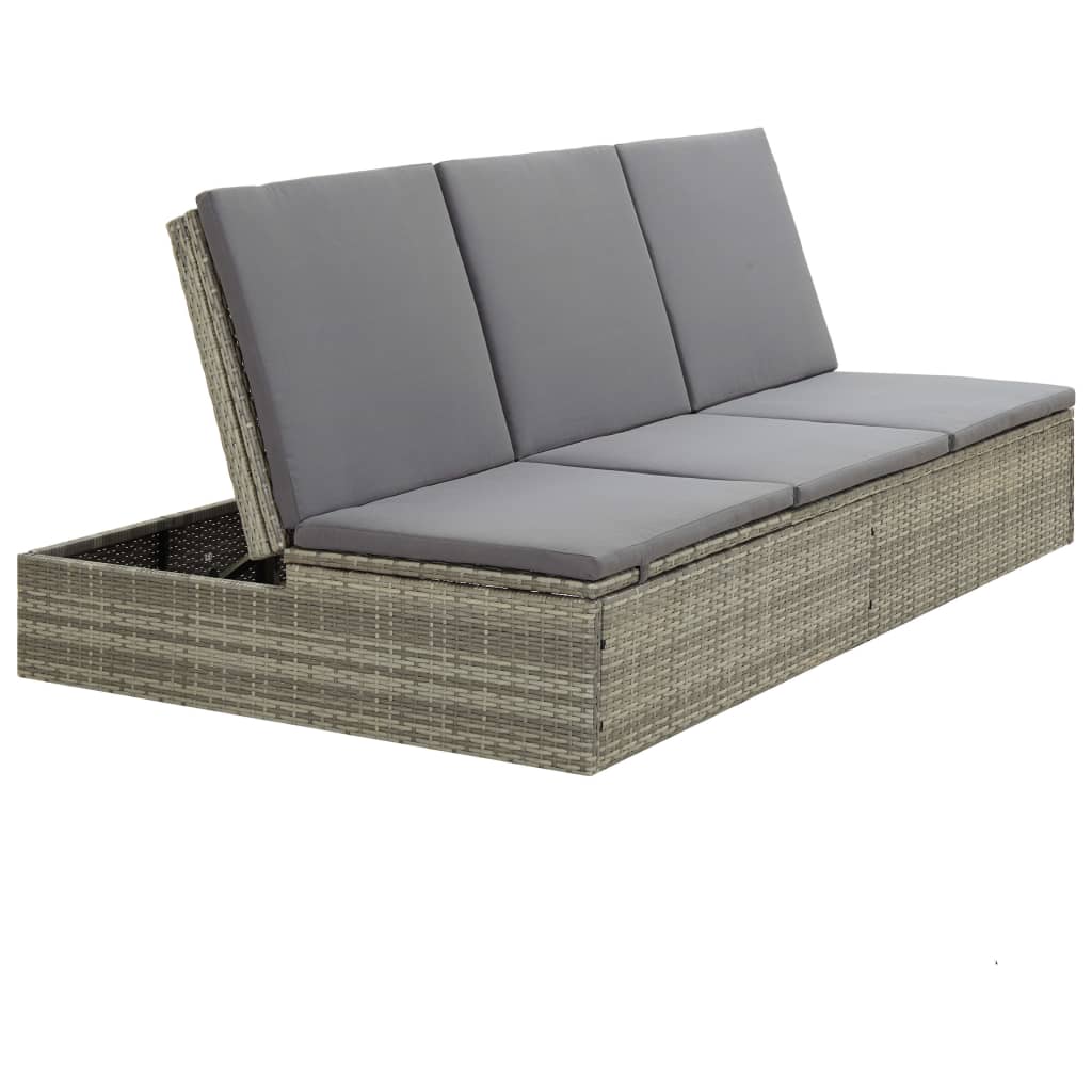 Convertible Sun Bed with Cushion Poly Rattan Gray