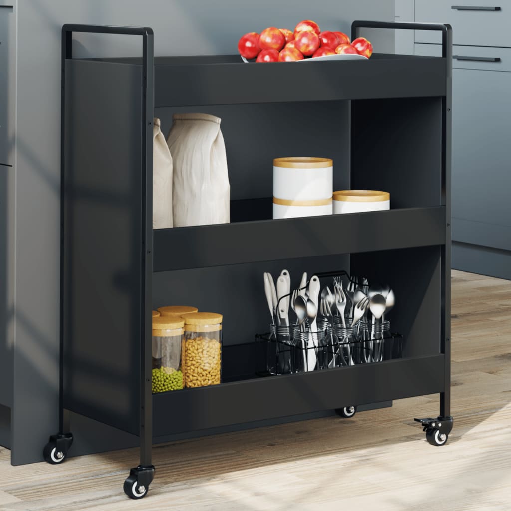 Kitchen Trolley Black 27.6"x11.8"x32.3" Engineered Wood