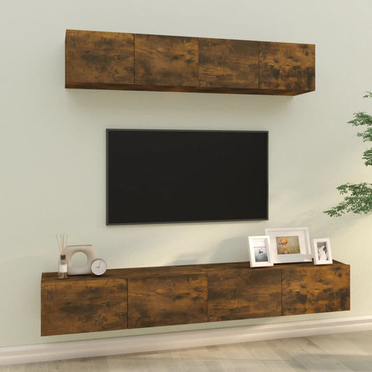 4 Piece TV Stand Set Smoked Oak Engineered Wood