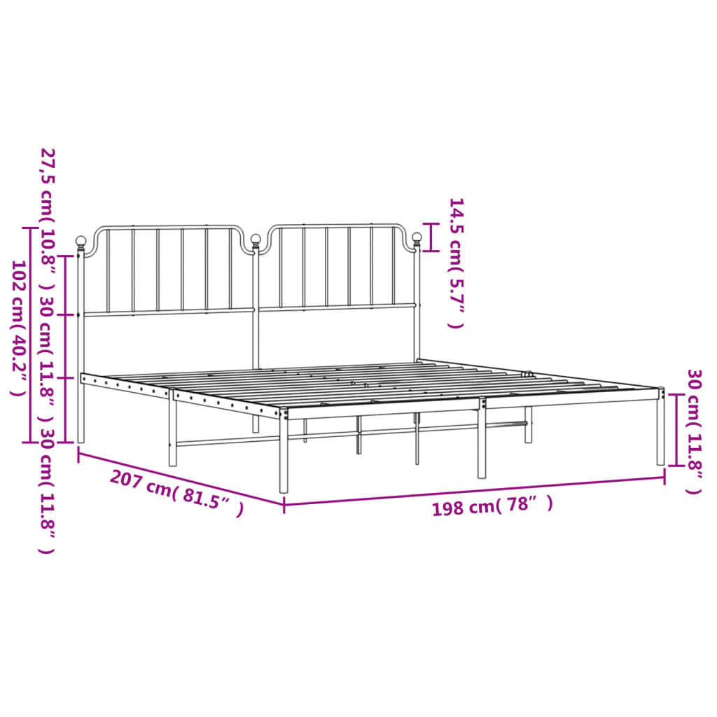 Metal Bed Frame without Mattress with Headboard Black 76"x79.9"