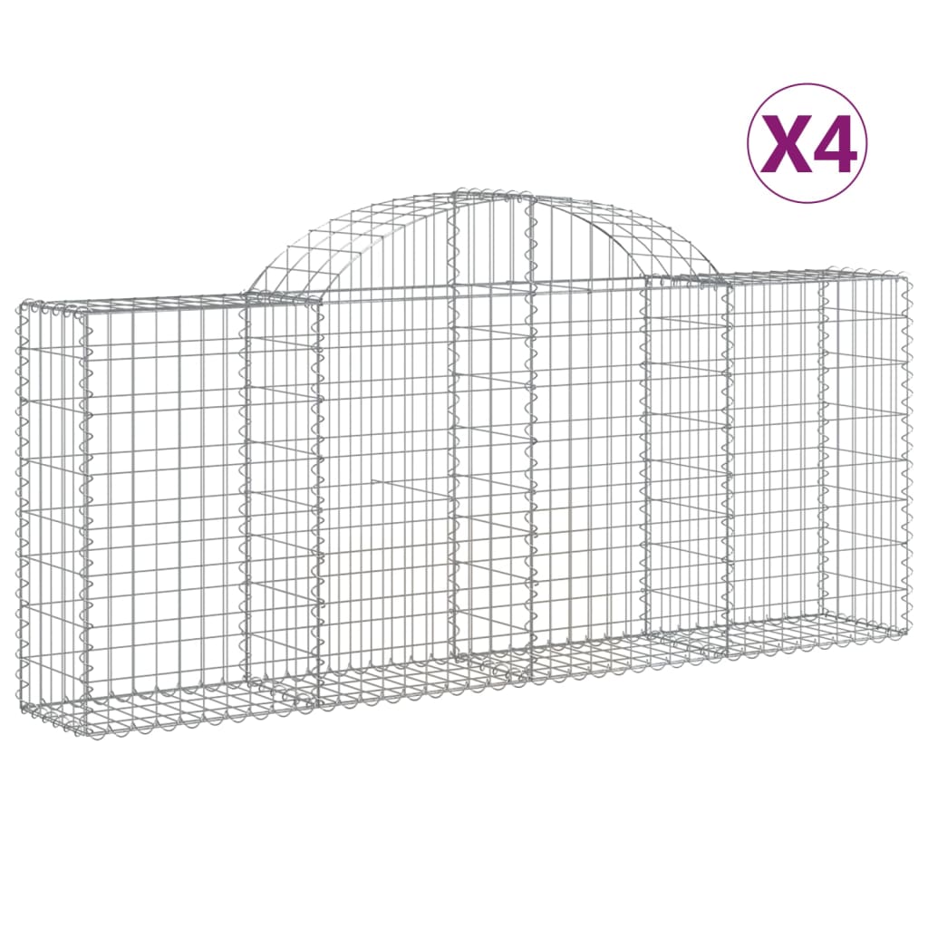 Arched Gabion Baskets 4 pcs 78.7"x11.8"x31.5"/39.4" Galvanized Iron