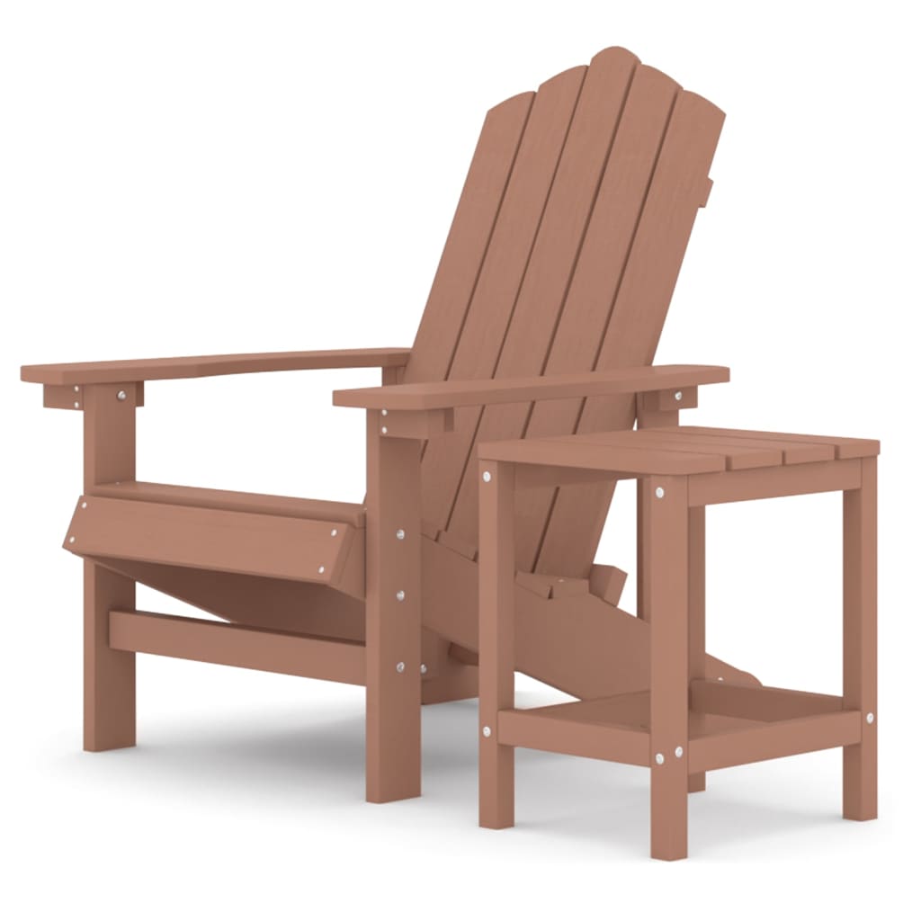 Patio Adirondack Chair with Table HDPE Brown