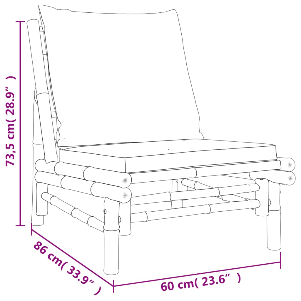 5 Piece Patio Lounge Set with Cream White Cushions Bamboo