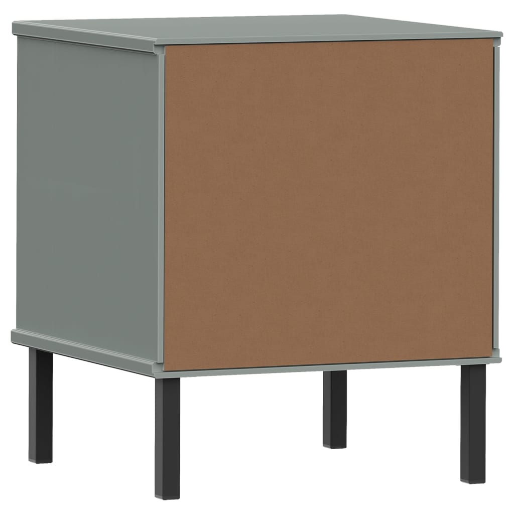 Bedside Cabinet with Metal Legs Gray Solid Wood Pine OSLO