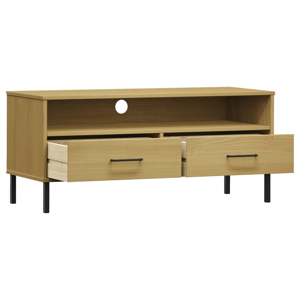 TV Stand with Metal Legs Brown Solid Wood Pine OSLO