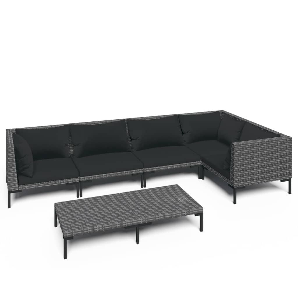 6 Piece Patio Lounge Set with Cushions Poly Rattan Dark Gray