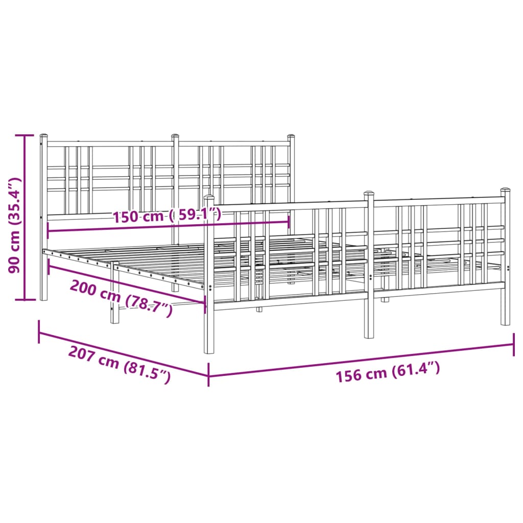 Metal Bed Frame without Mattress with Footboard White 59.1"x78.7"