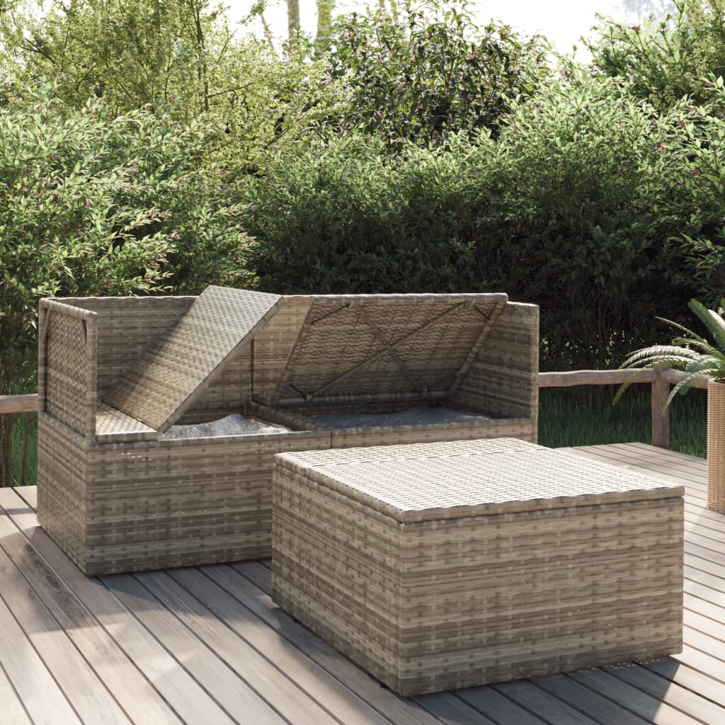 3 Piece Patio Lounge Set with Cushions Gray Poly Rattan