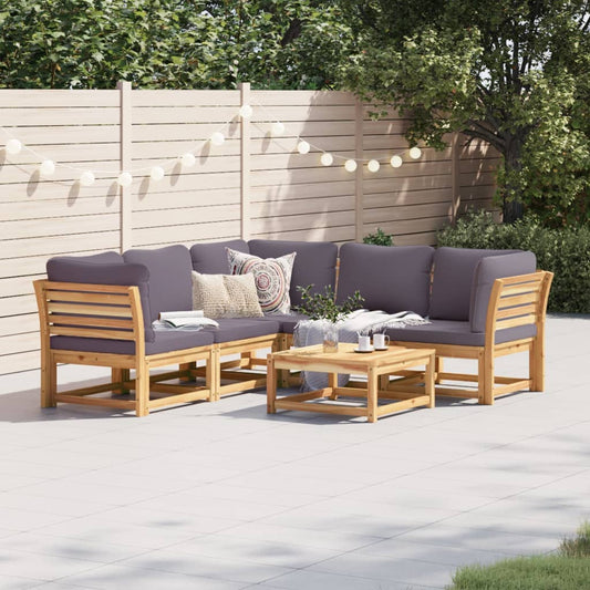 6 Piece Patio Lounge Set with Cushions Solid Wood Acacia