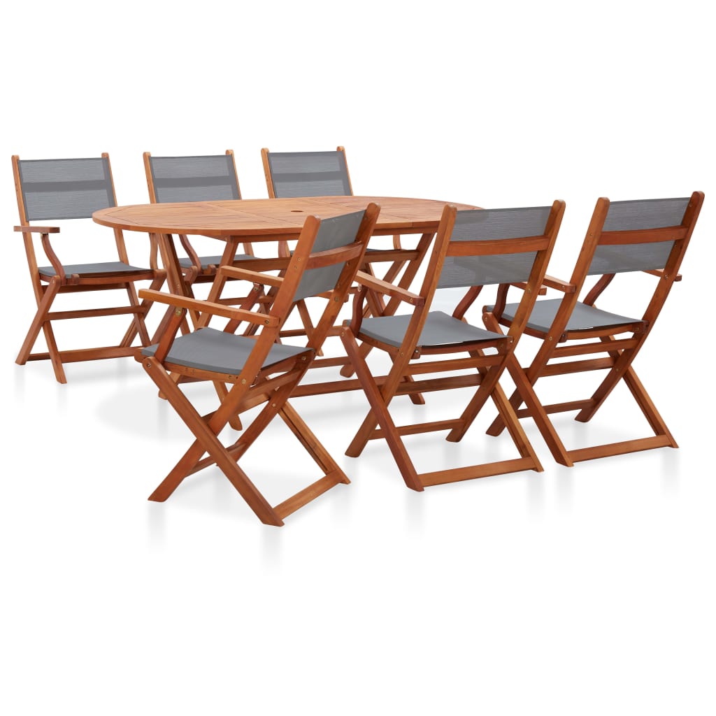 7 Piece Patio Dining Set Gray Solid Wood Eucalyptus and Textilene