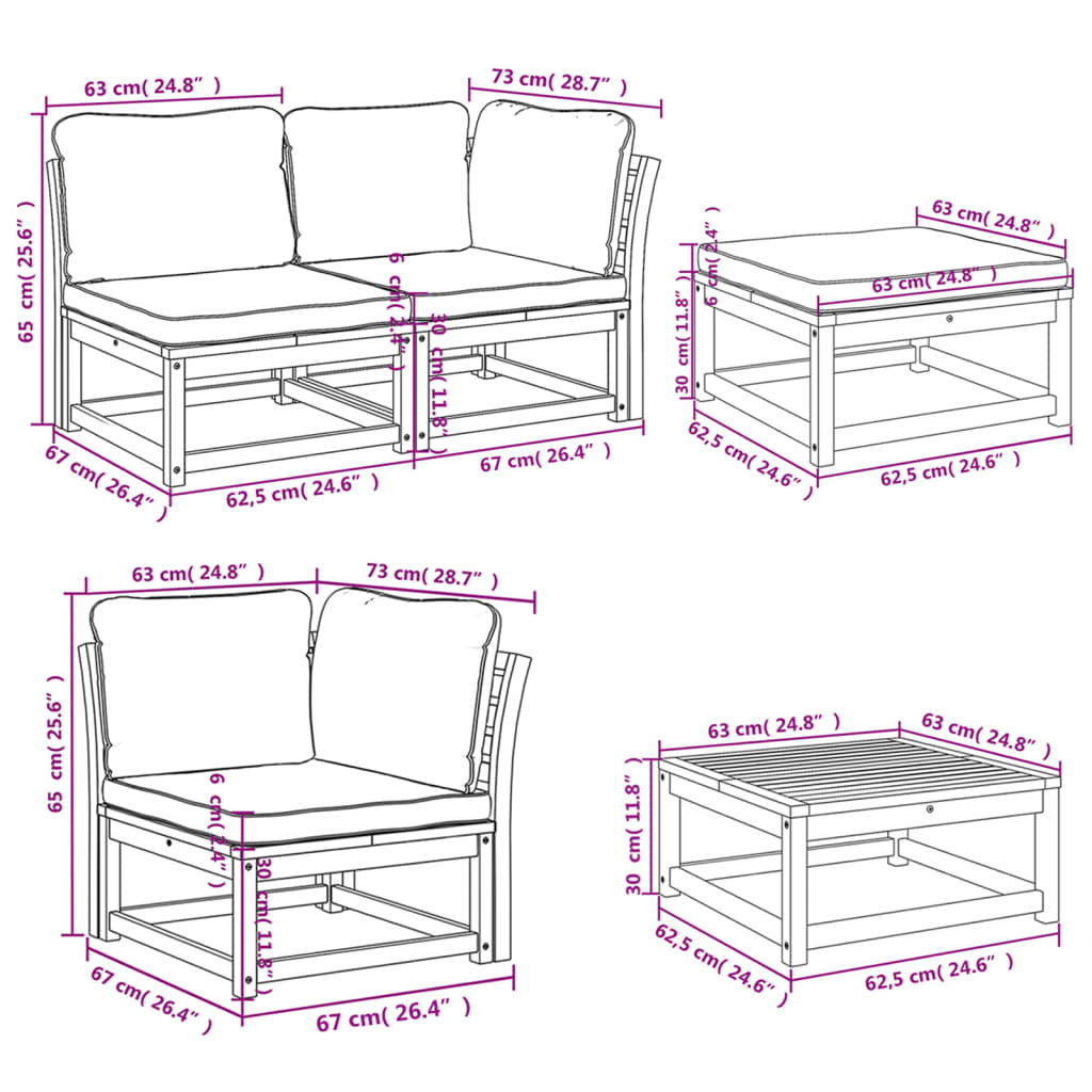 10 Piece Patio Lounge Set with Cushions Solid Wood Acacia