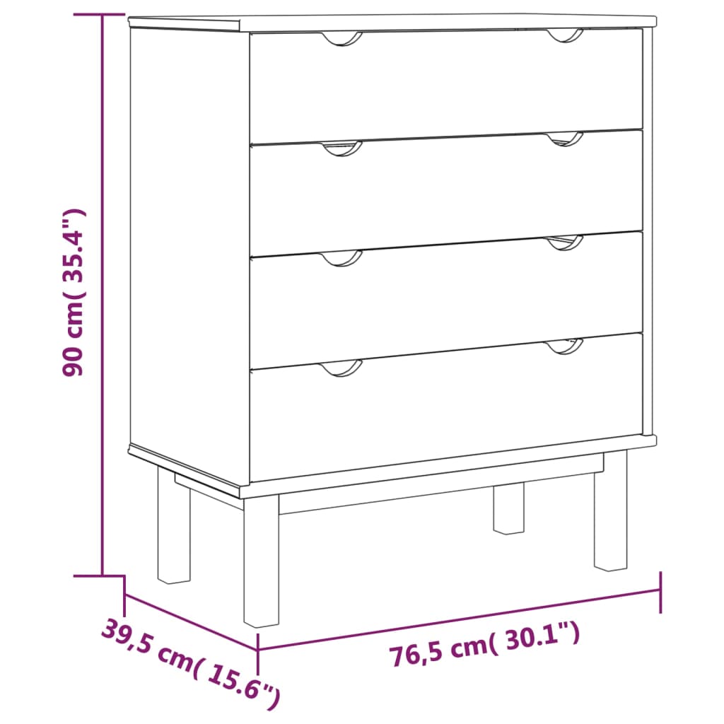 Drawer Cabinet OTTA 30.1"x15.6"x35.4" Solid Wood Pine