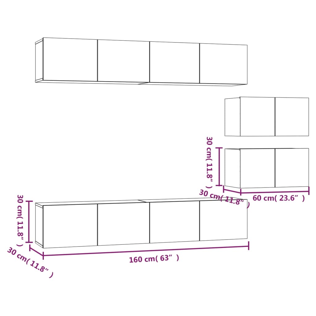 6 Piece TV Stand Set Concrete Gray Engineered Wood