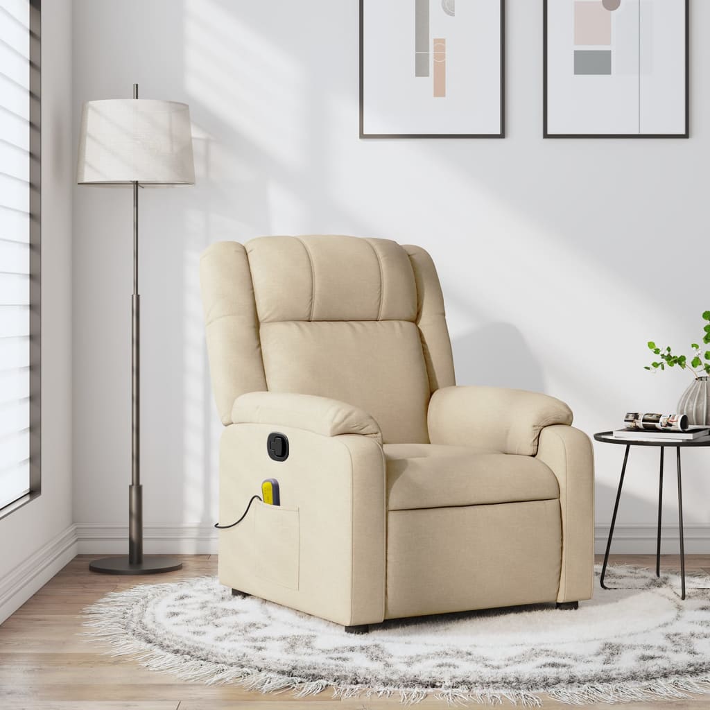 Massage Recliner Chair Cream Fabric