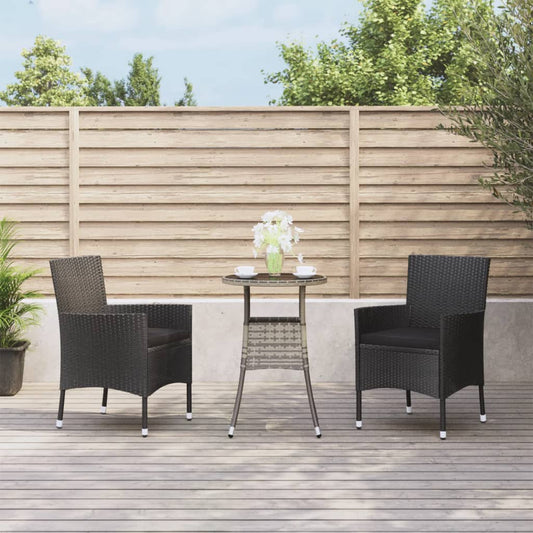 3 Piece Patio Bistro Set with Cushions Black Poly Rattan