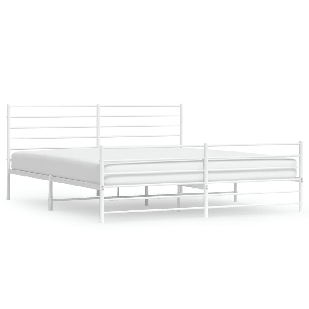 Metal Bed Frame without Mattress with Footboard White 72"x83.9"