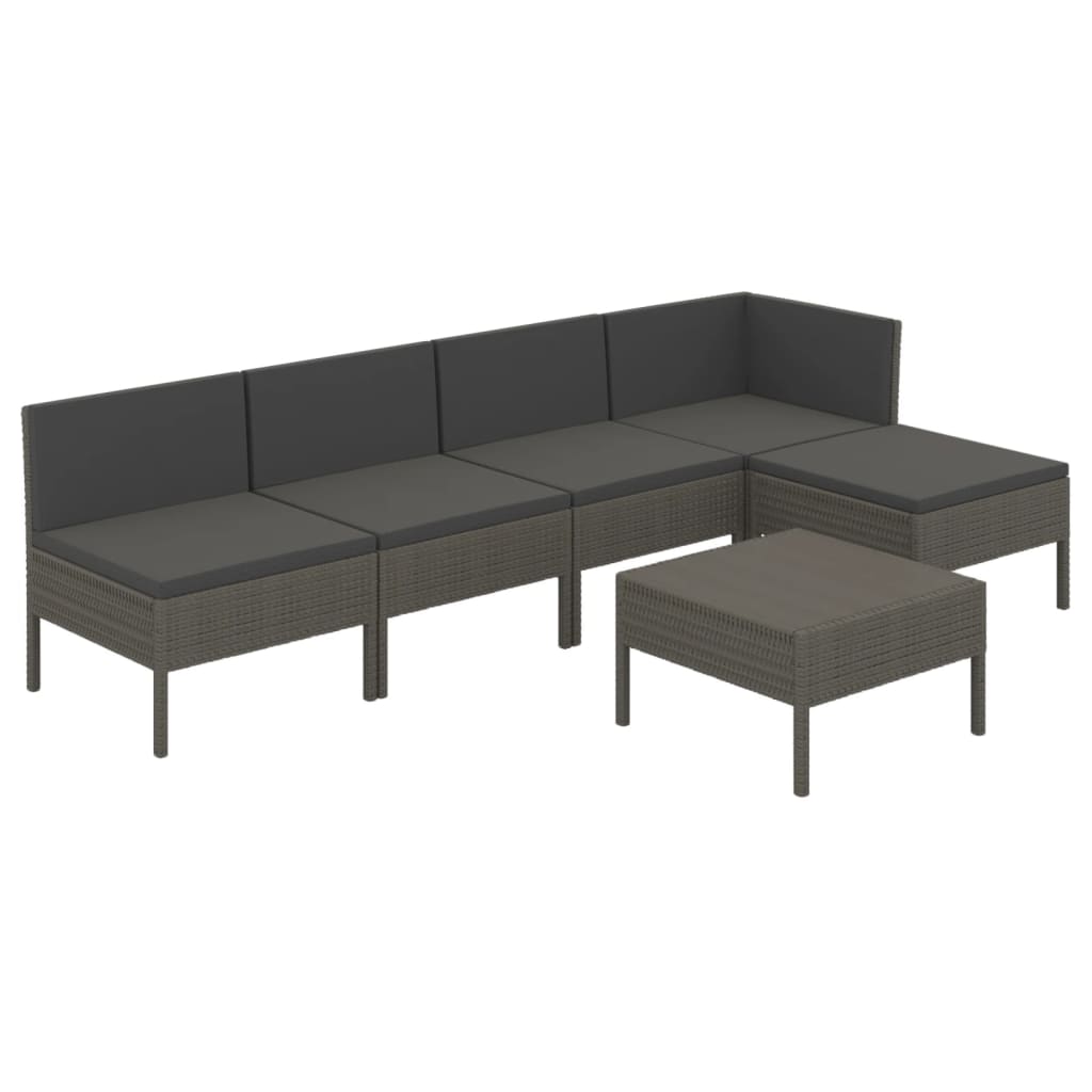 6 Piece Patio Lounge Set with Cushions Poly Rattan Gray