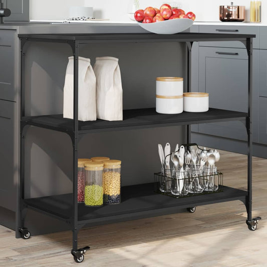 Kitchen Trolley Black 40.2"x19.7"x37.4" Engineered Wood