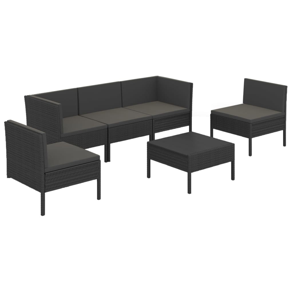 6 Piece Patio Lounge Set with Cushions Poly Rattan Black