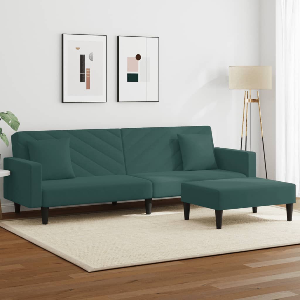 2 Piece Sofa Set with Pillows Dark Green Velvet