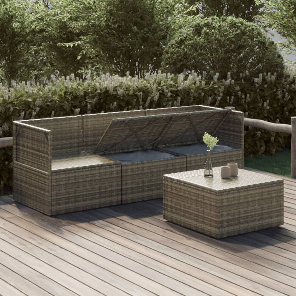 4 Piece Patio Lounge Set with Cushions Gray Poly Rattan