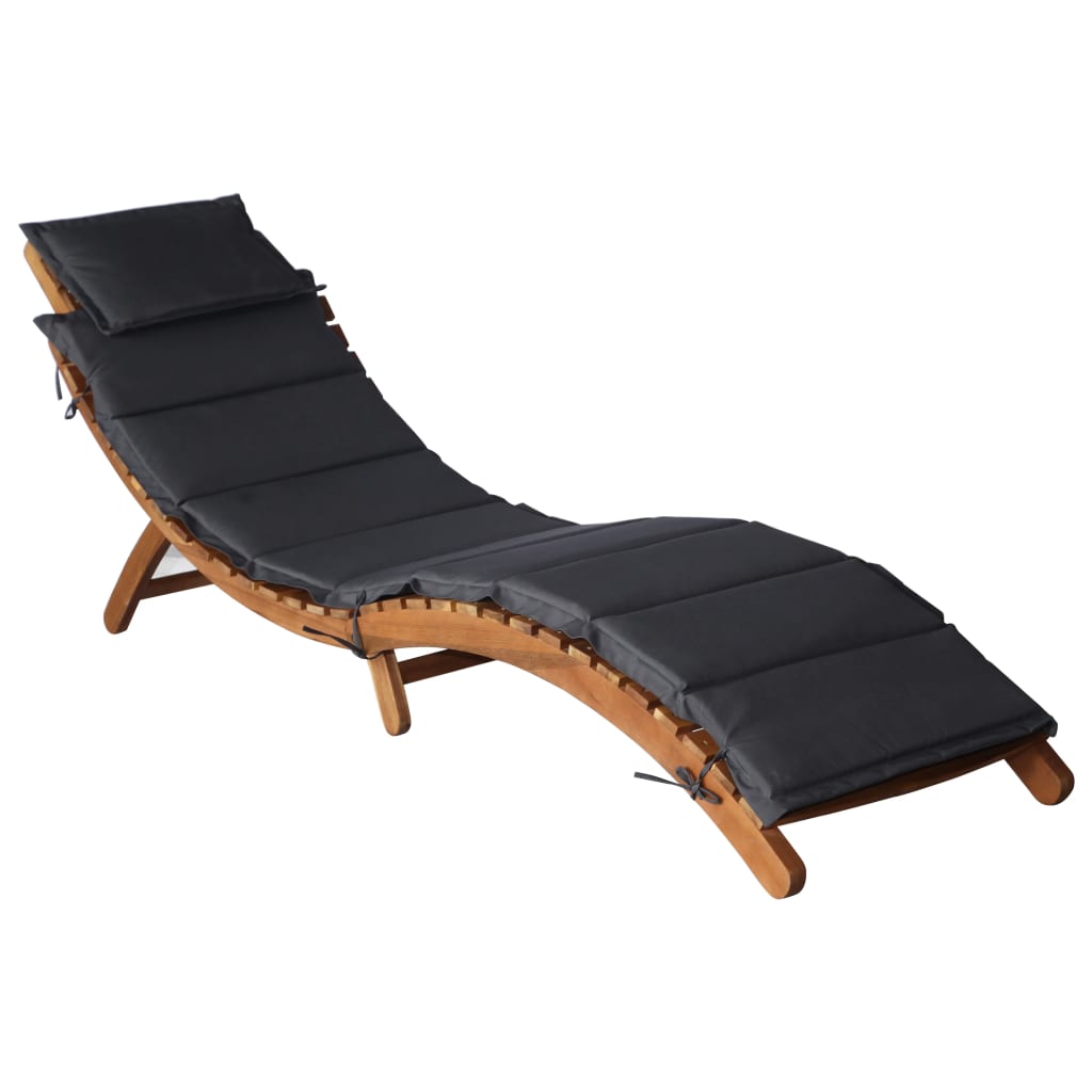 Sun Lounger with Cushion Solid Acacia Wood Cream