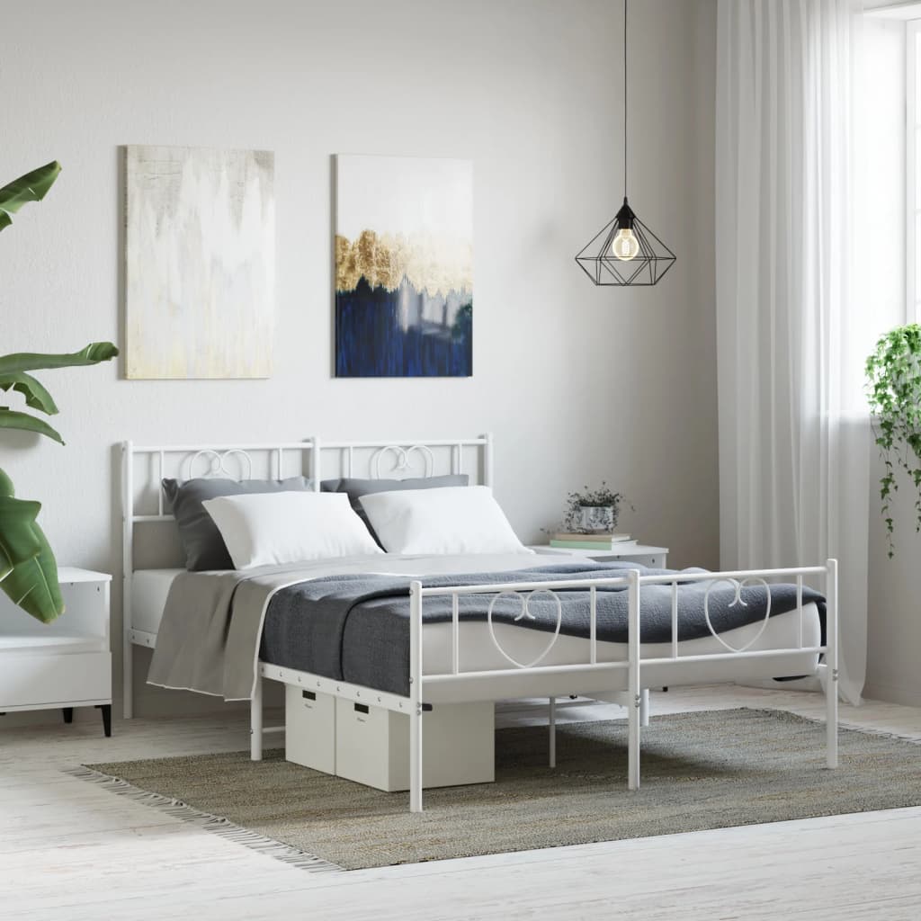 Metal Bed Frame without Mattress with Footboard White 59.1"x78.7"