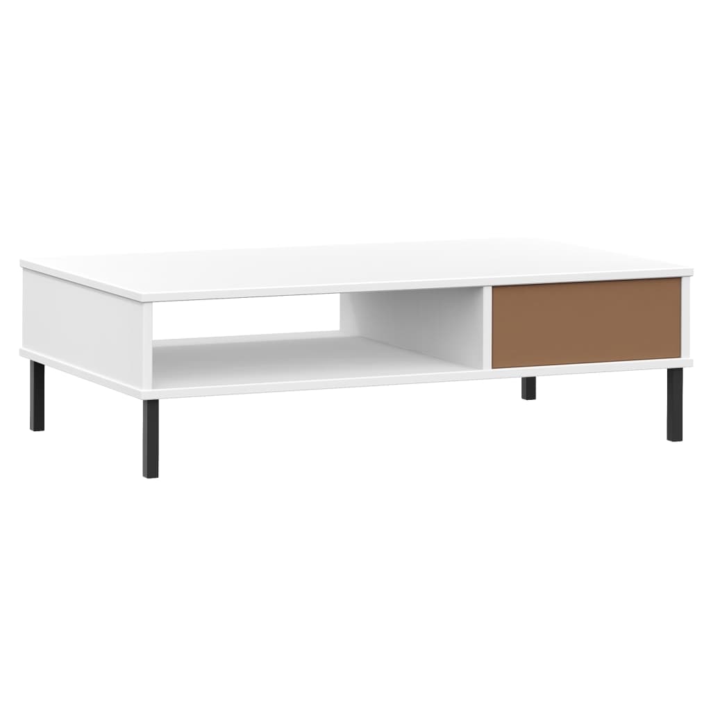 Coffee Table with Metal Legs White Solid Wood Pine OSLO