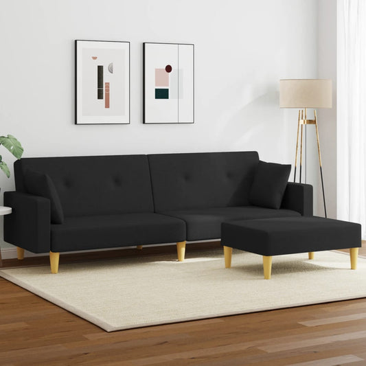 2-Seater Sofa Bed with Footstool Black Fabric