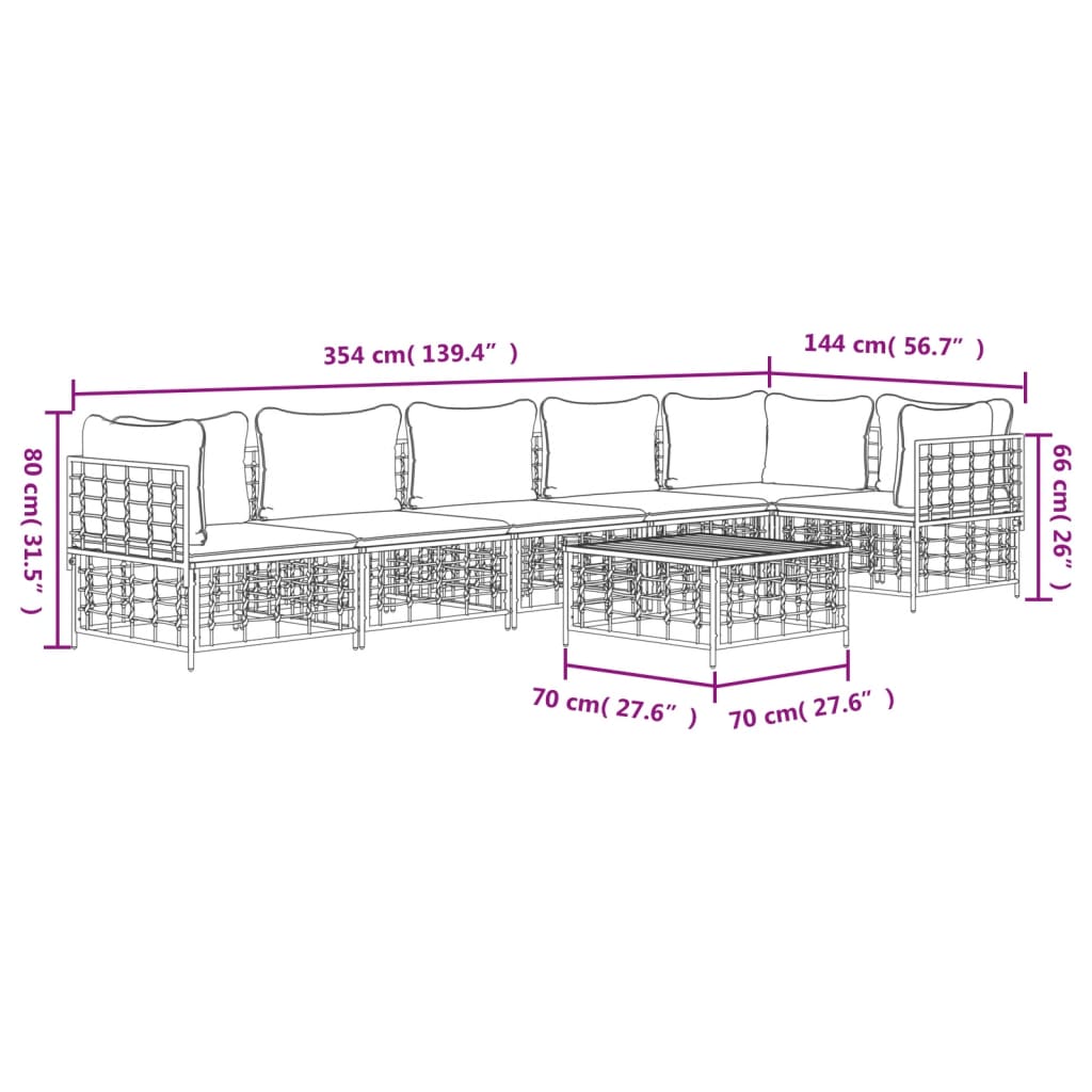 7 Piece Patio Lounge Set with Cushions Anthracite Poly Rattan