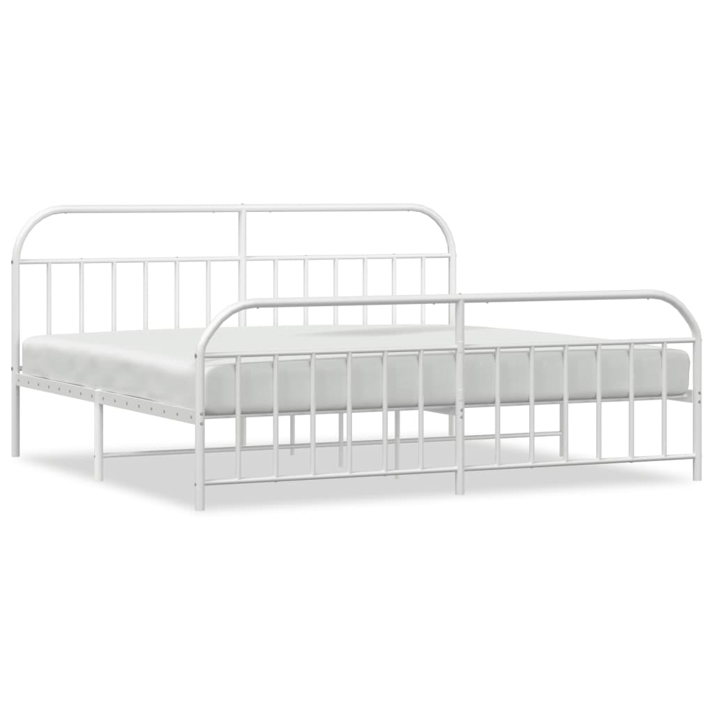 Metal Bed Frame without Mattress with Footboard White 76"x79.9"