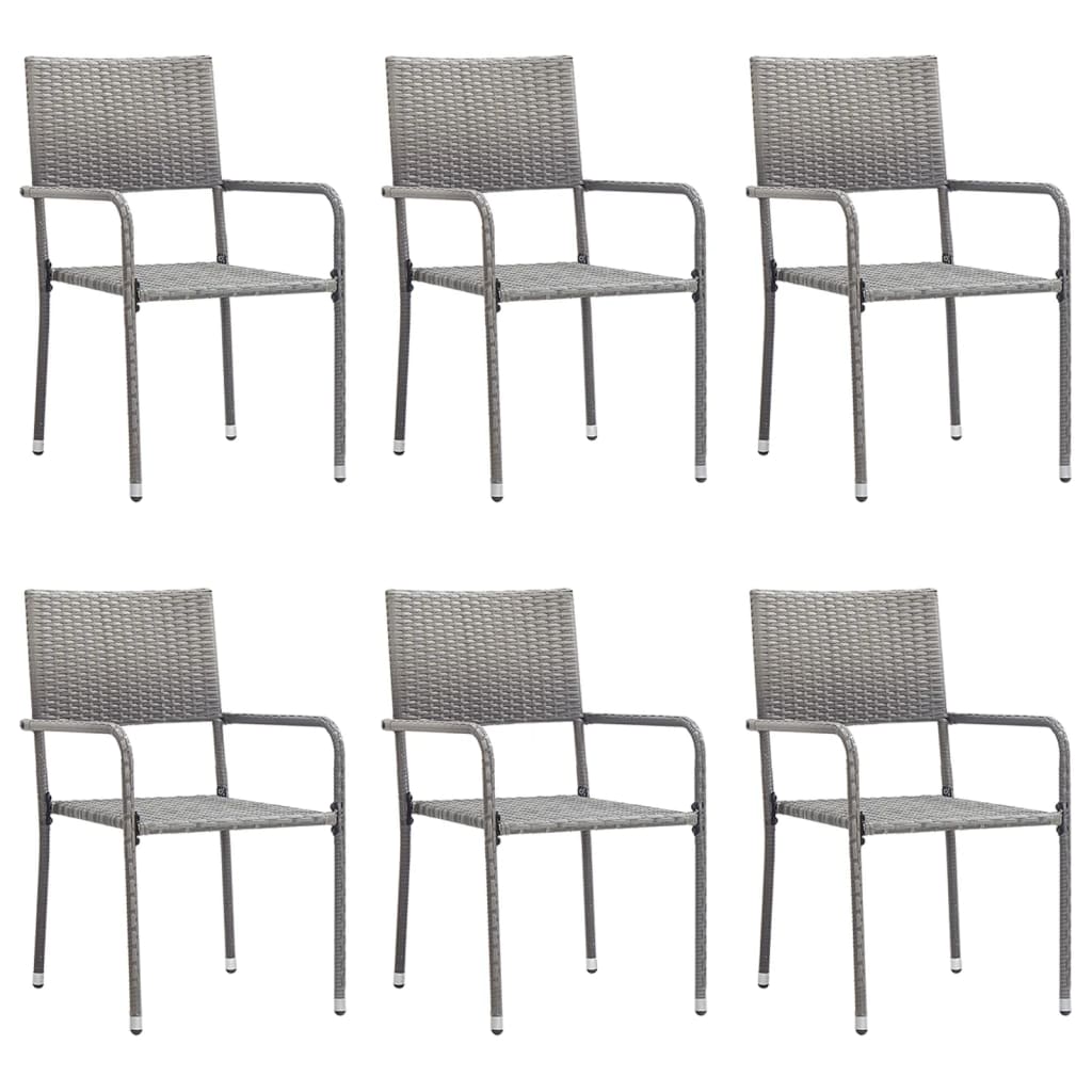 7 Piece Patio Dining Set Gray Poly Rattan