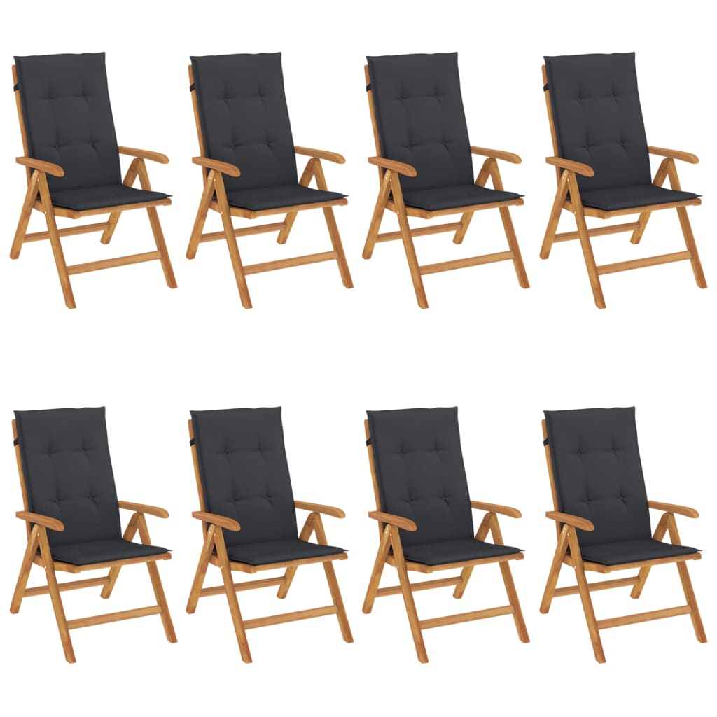 Reclining Patio Chairs with Cushions 8 pcs Solid Wood Teak