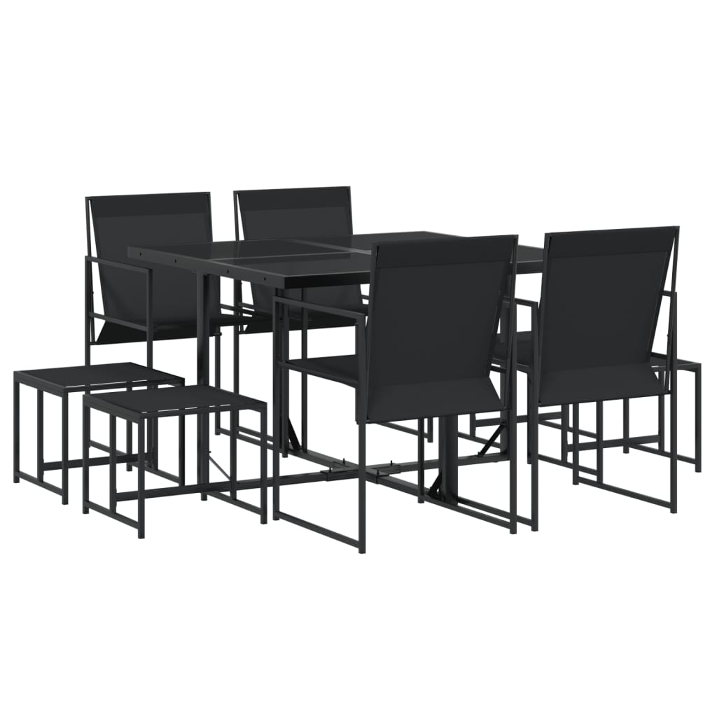 9 Piece Patio Dining Set Black Textilene