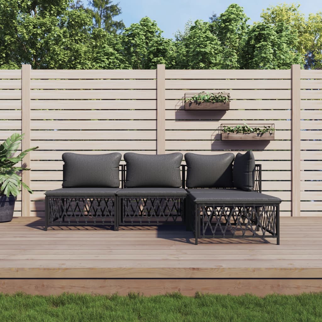 4 Piece Patio Lounge Set with Cushions Anthracite Steel