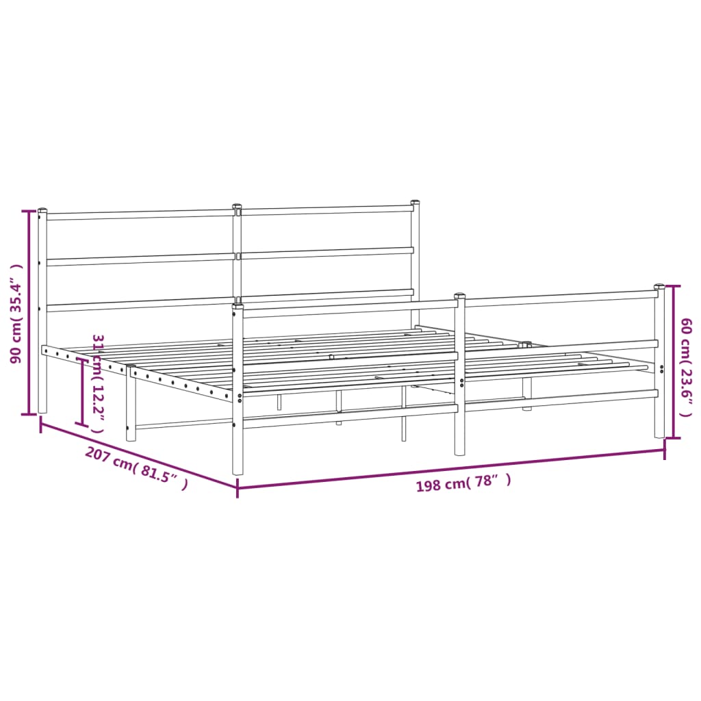 Metal Bed Frame without Mattress with Footboard��White 76"x79.9"