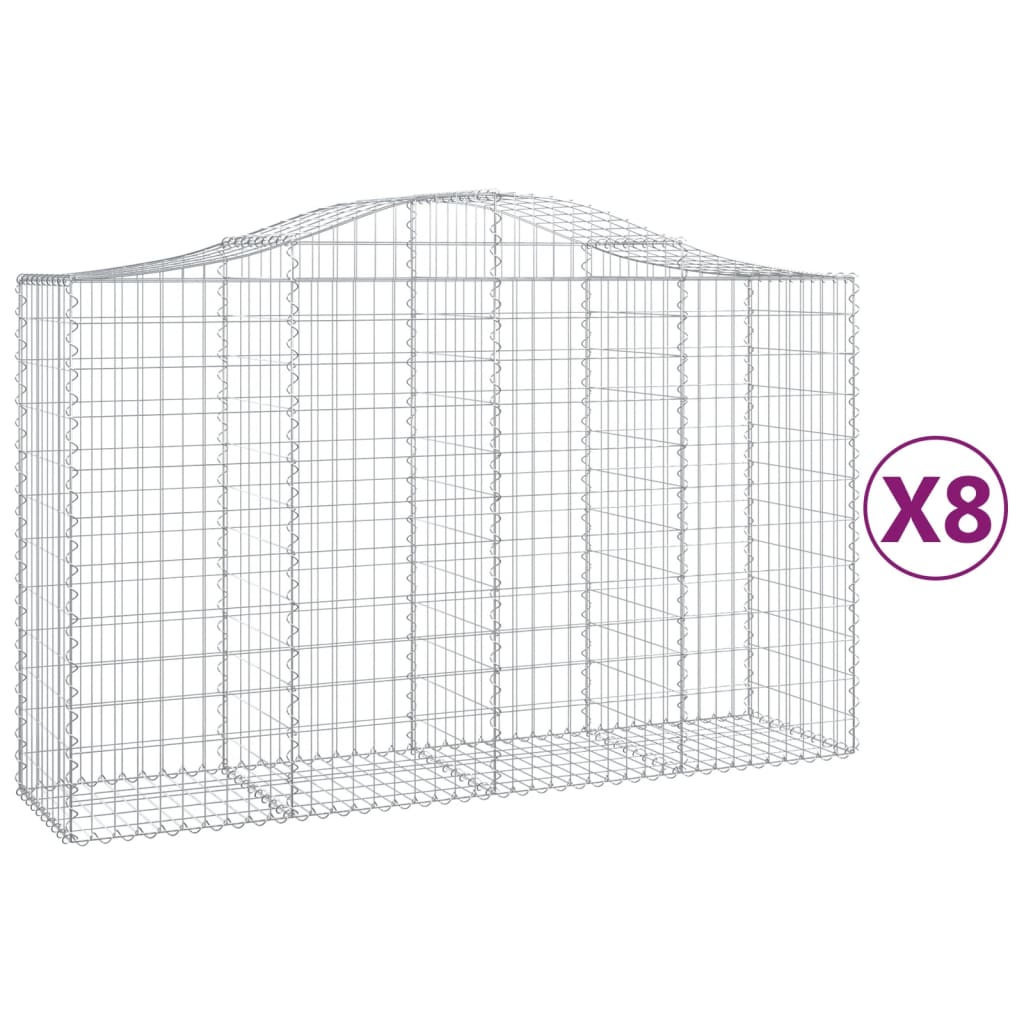 Arched Gabion Baskets 8 pcs 78.7"x19.7"x47.2"/55.1" Galvanized Iron