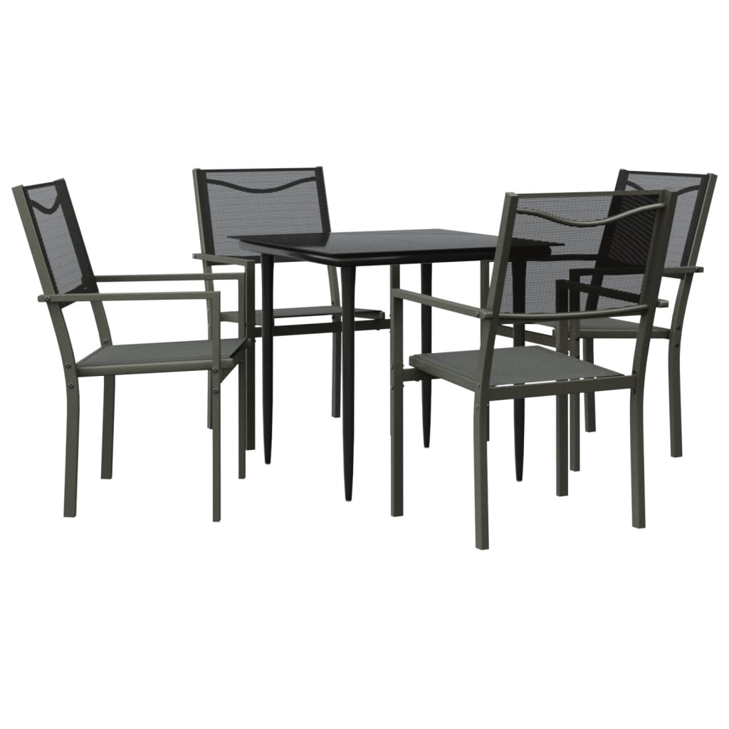 5 Piece Patio Dining Set Black Steel and Textilene