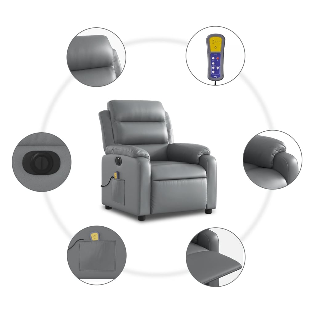 Electric Massage Recliner Chair Gray Faux Leather