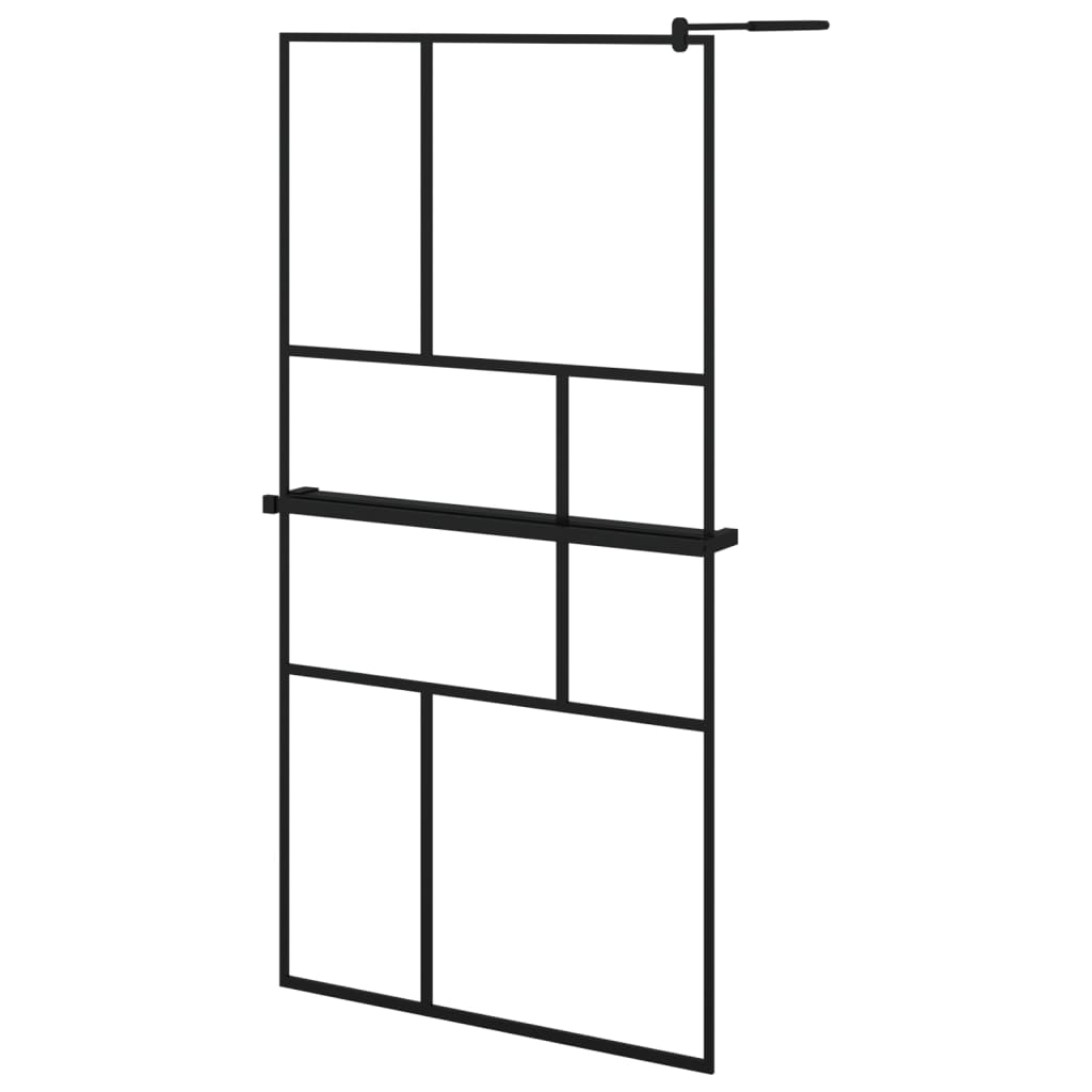 Walk-in Shower Wall with Shelf Black 39.4"x76.8" ESG Glass&Aluminum