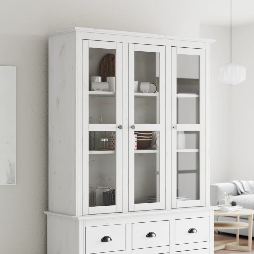 Cabinet with Glass Doors BODO Gray Solid Wood Pine