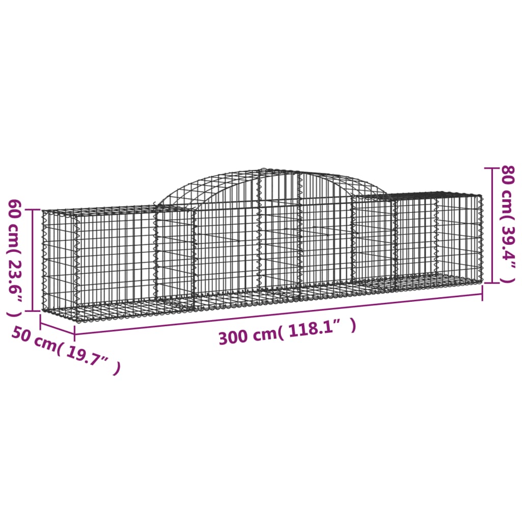 Arched Gabion Baskets 17 pcs 118.1"x19.7"x23.6"/31.5" Galvanized Iron