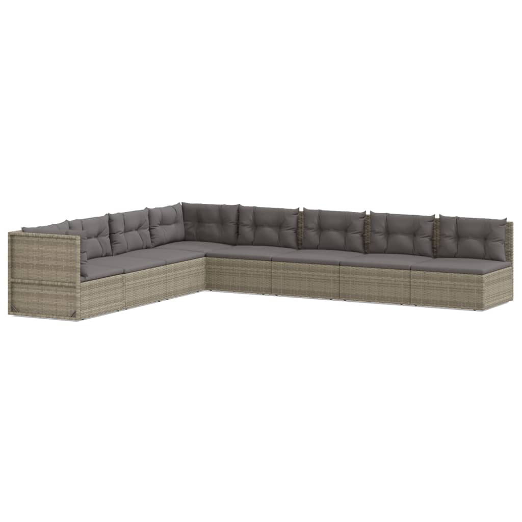 8 Piece Patio Lounge Set with Cushions Gray Poly Rattan